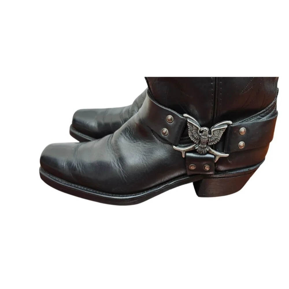 Texas USA Made Black Leather Western Harness Boots Eagle Detail Men’s 9